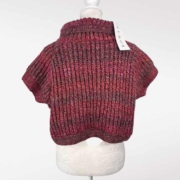Cropped Chunky Knit Cardigan NWT Rowan Purelife Marled Red Short Sleeve S M - Picture 6 of 9